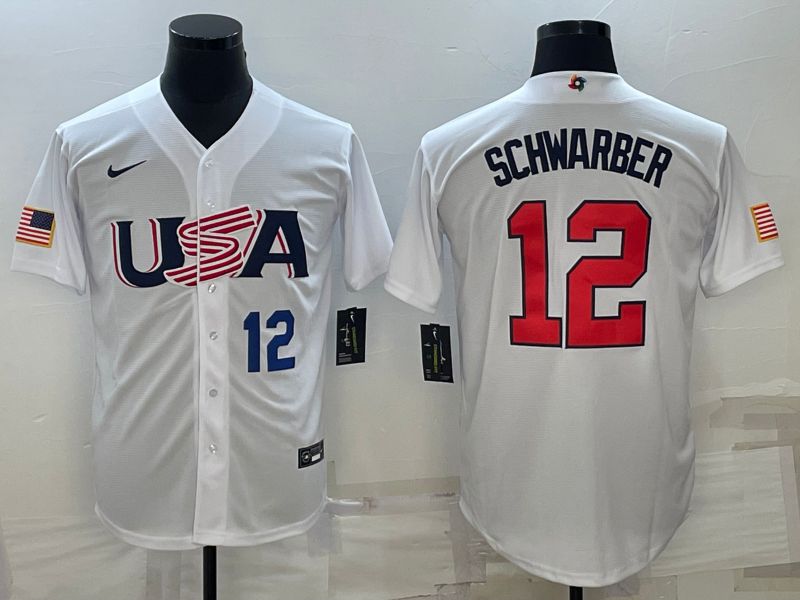 Men 2023 World Cub USA #12 Schwarber White Nike MLB Jersey->more jerseys->MLB Jersey